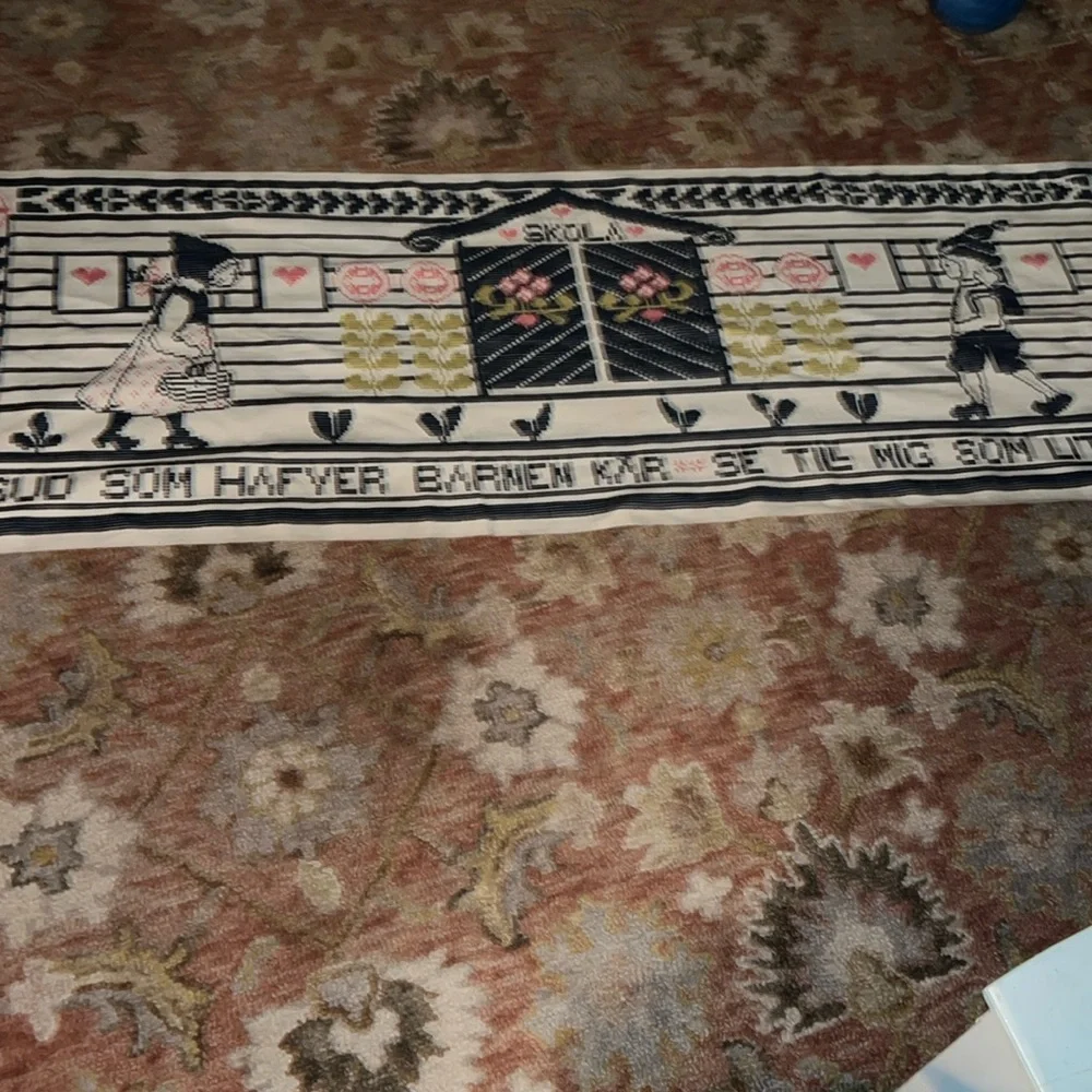 Vintage Norwegian embroidered wall hanging 78” x 26” handmade tapestry